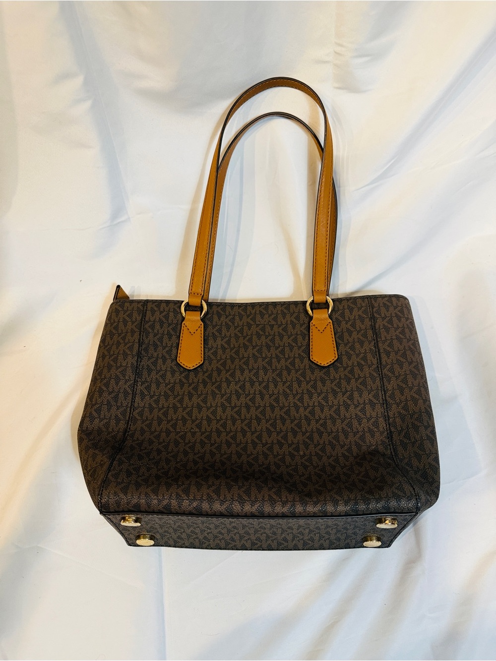 Michael Kors Joey Tote Logo Canvas Brown Monogram Tan Snap Front Pocket. New! - Picture 10 of 13